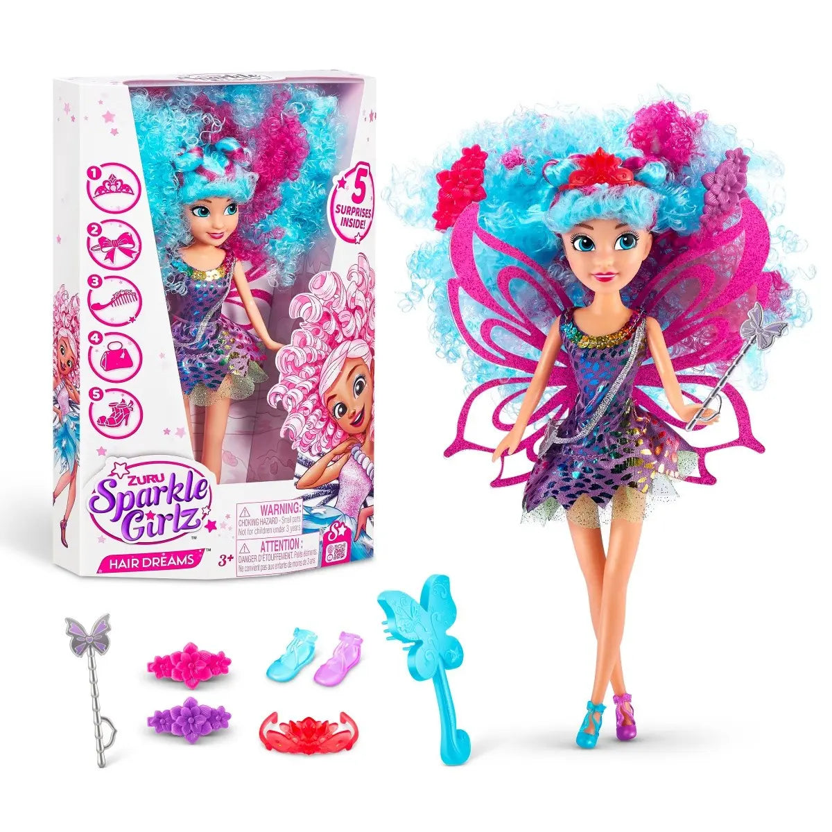 Zuru-Sparkle Girlz Doll 25 CM Hair Dreams ( Blue Hair )