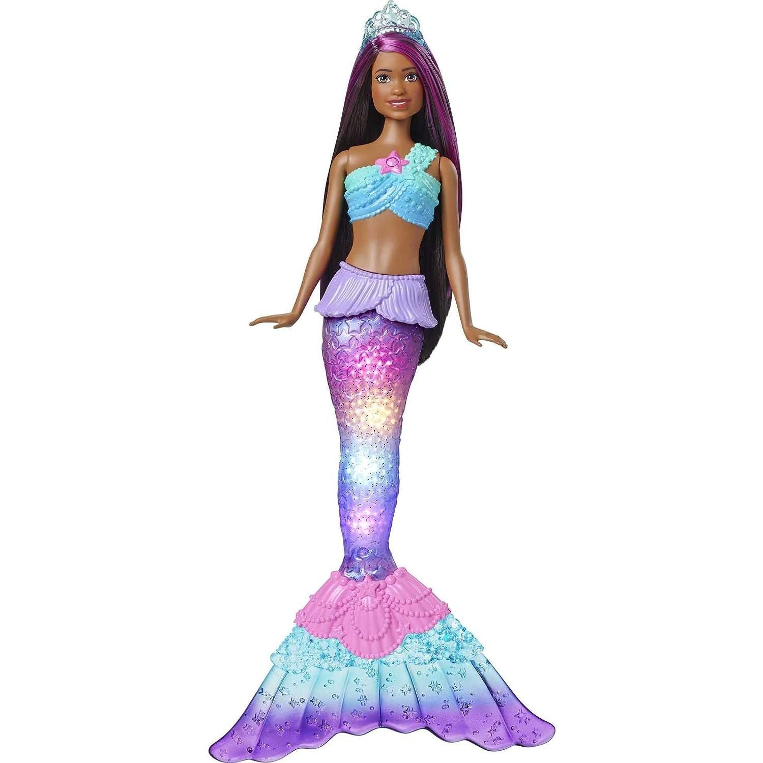 Barbie Dreamtopia Doll, Mermaid Toy with Water-Activated Light-Up Tail, Purple-Streaked Hair & 4 Colorful Light Shows