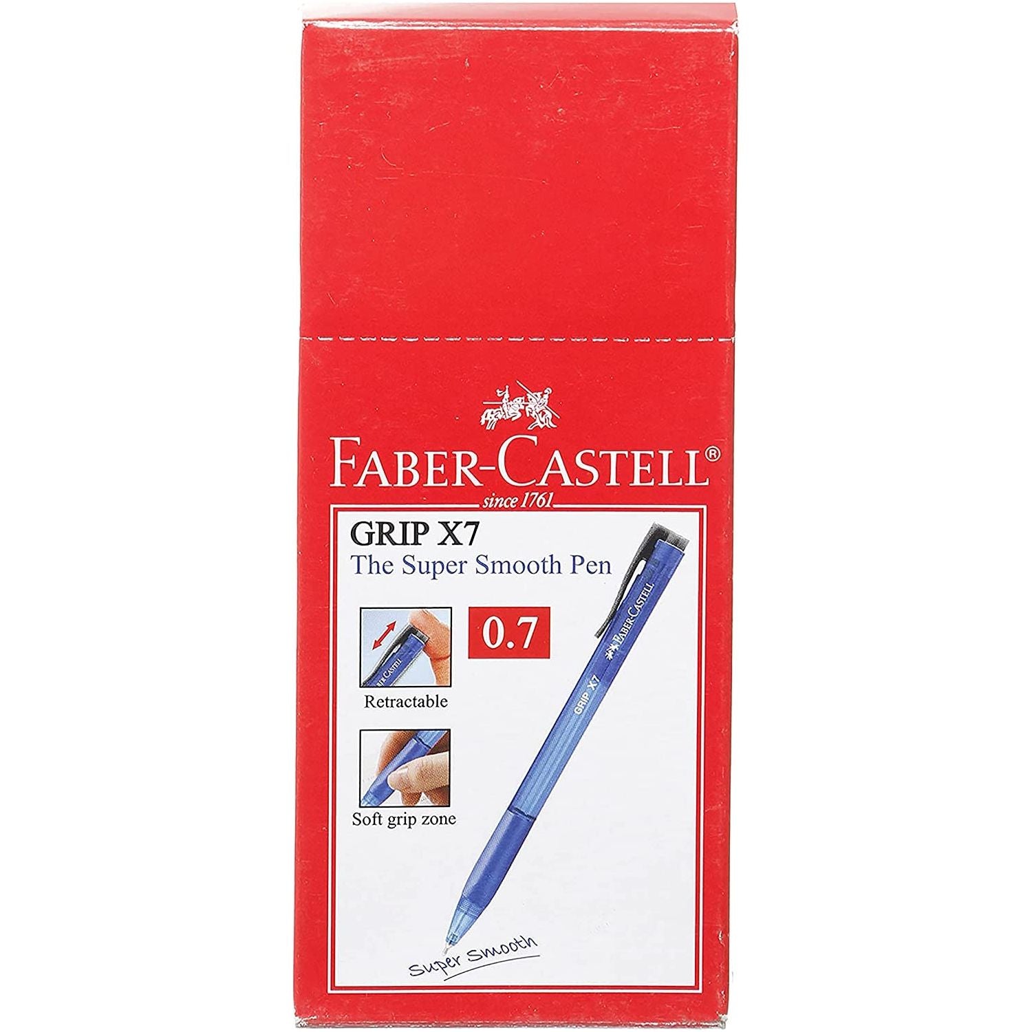 Faber-Castell Grip X-7 Ballpoint Pen Super Smooth (0.7mm, Set of 10 Pieces, Blue )