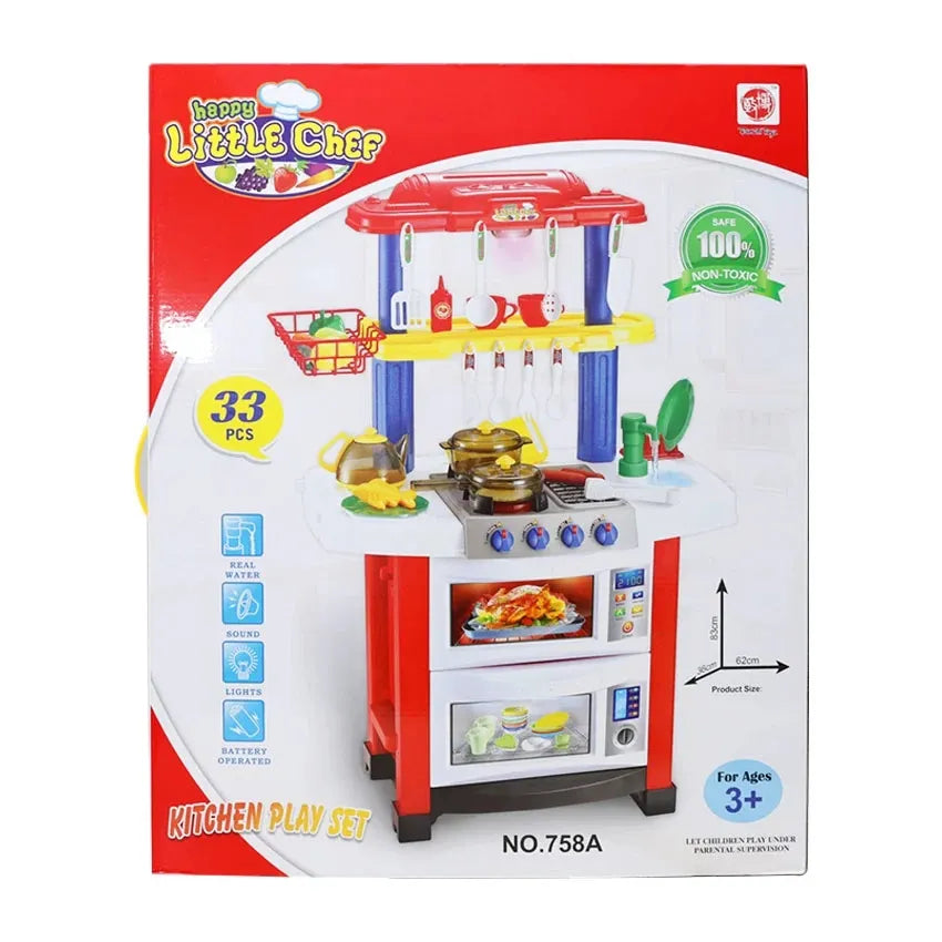 Kitchen Playset Happy Little Chef Pretend Play for Toddlers with Lights, Sounds, Real Water Features