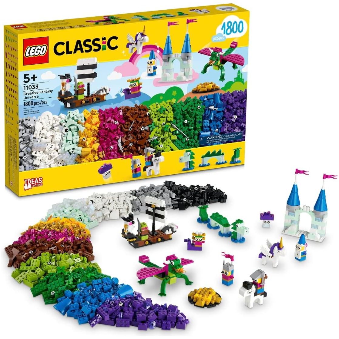 Lego 11033 Classic Creative Fantasy Universe Set, Building Adventure with Unicorn Toy, Castle, Dragon and Pirate Ship Builds