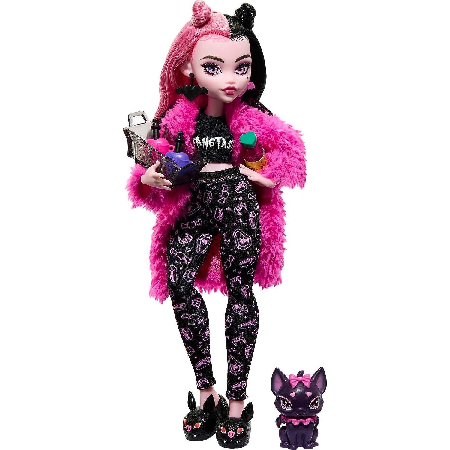 Monster High Doll, Draculaura Creepover Party Set with Pet Bat Count Fabulous, Sleepover Clothes and Accessories