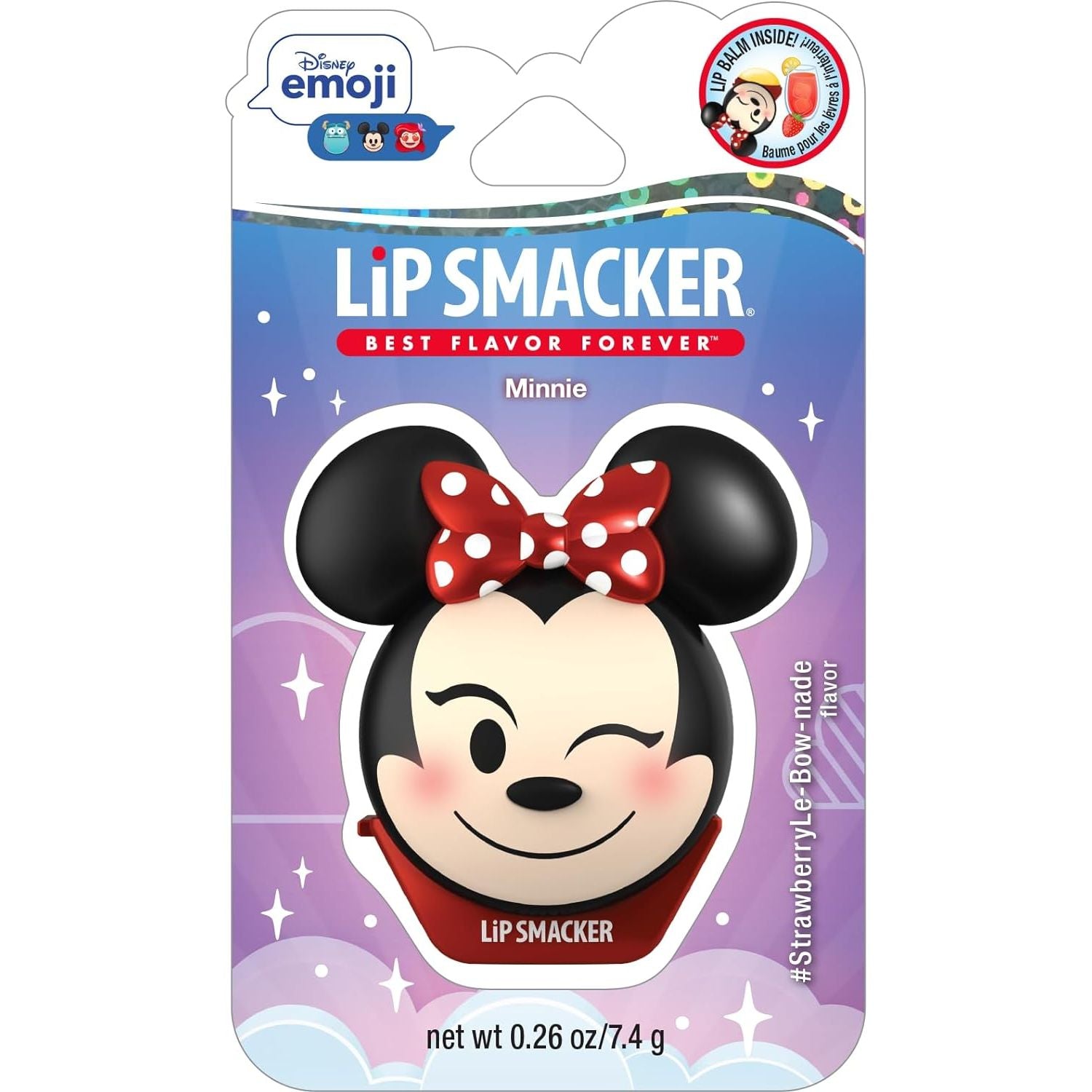 Lip Smacker Disney Minnie Mouse Emoji Lip Balm, Strawberry Lemonade Flavored, Clear.