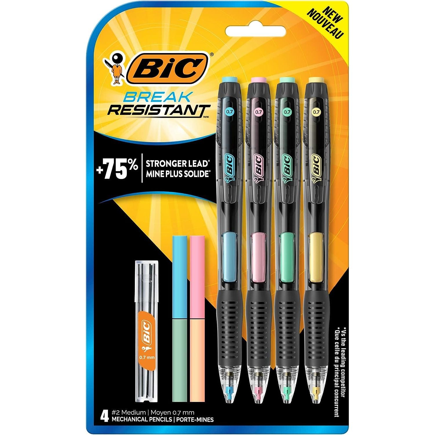 BIC Break-Resistant Mechanical Pencils with Erasers, No. 2 Medium Point (0.7mm), 4-Count Pack