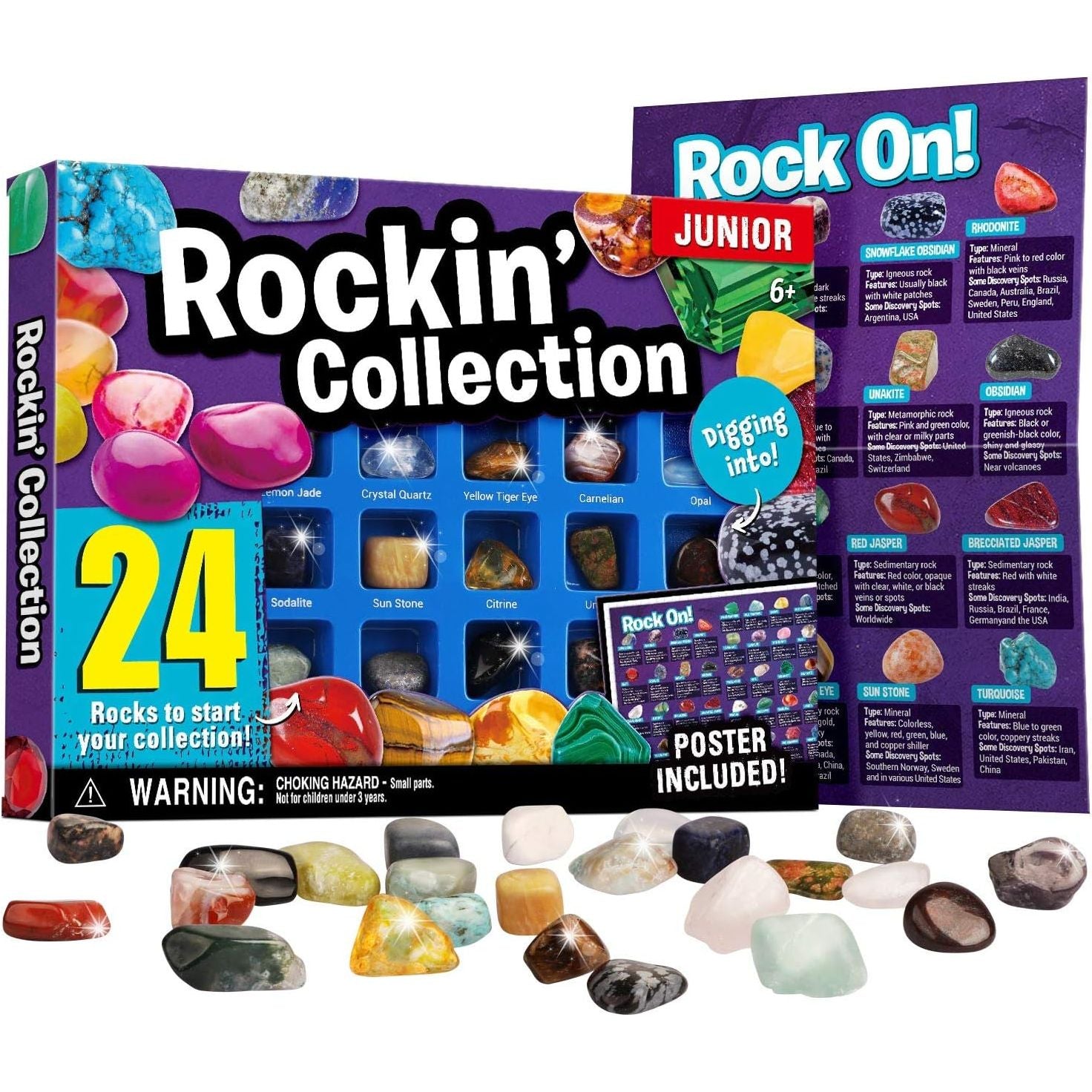 Eduman Byncceh Rock Collection Box for Kids - 24 Unique Gemstones- Educational Science Kit