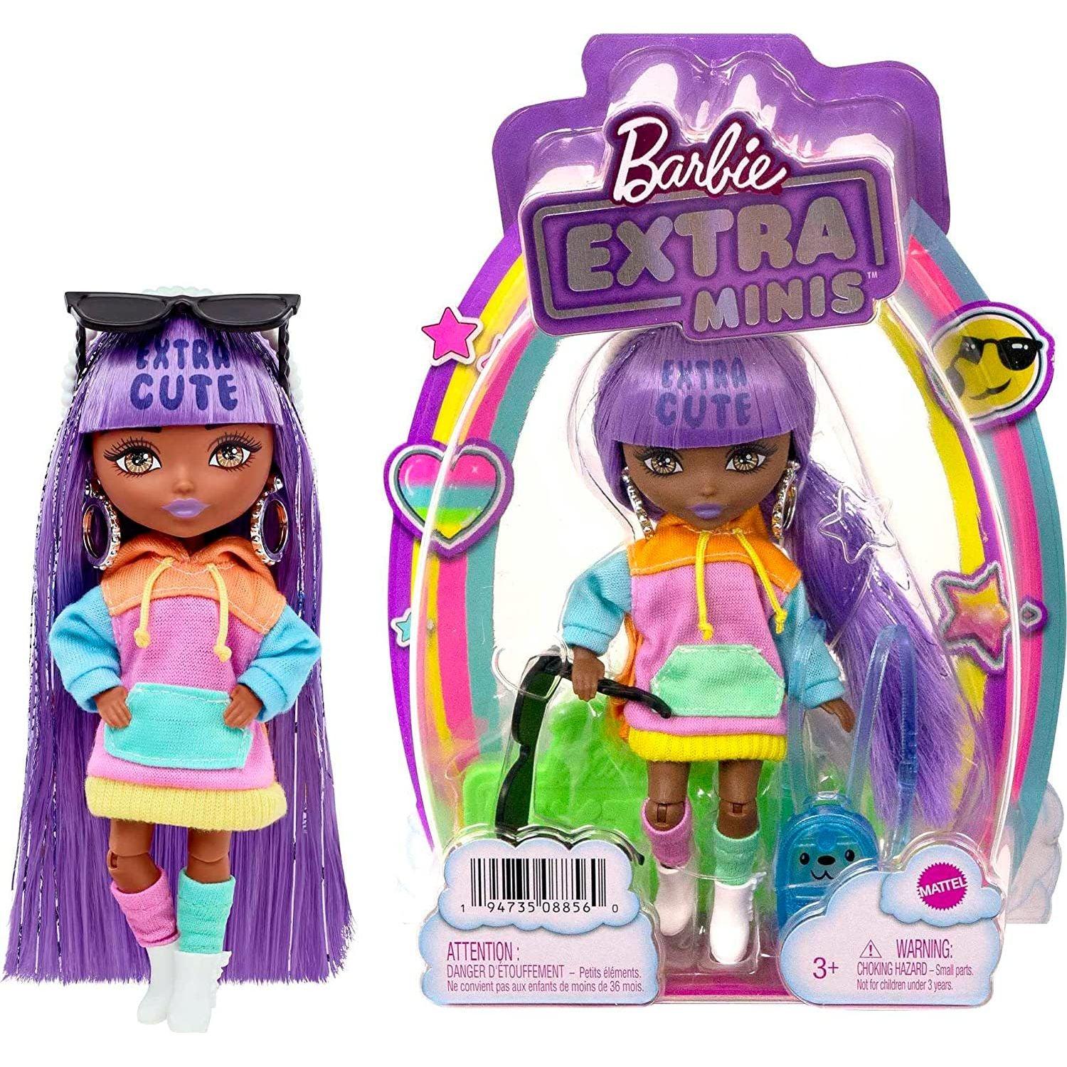 Barbie Extra Minis Doll & Accessories with Purple & Silver Hair, Toy Pieces Include Color-Block Hoodie Dress & Boots - BumbleToys - 5-7 Years, Barbie, Barbie Extra, Dolls, Fashion Dolls & Accessories, Girls, Miniature Dolls & Accessories, OXE, Pre-Order