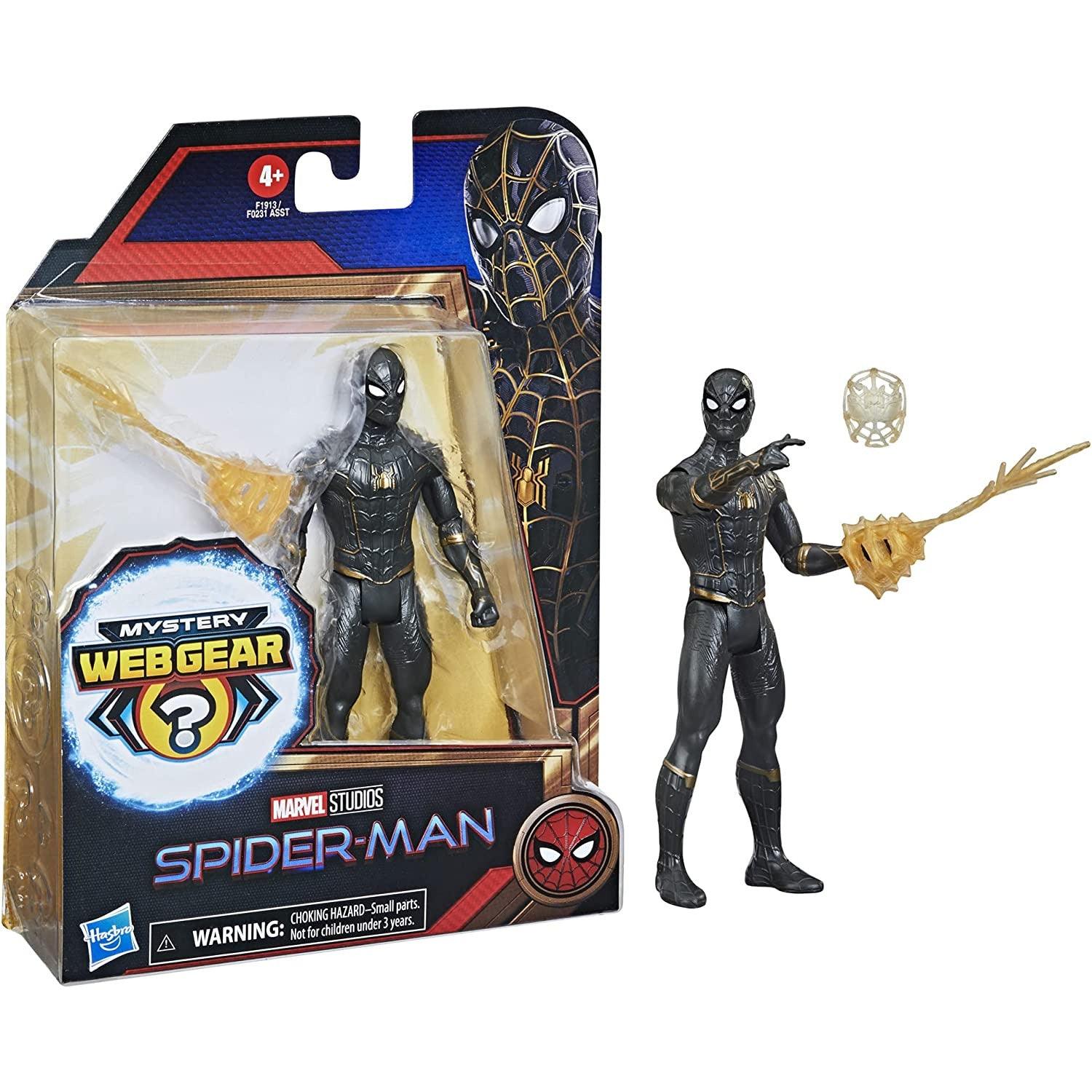 Hasbro Marvel Studios Spider-Man Mystery Web Gear Black and Gold Suit Action Figure - 6-Inch - BumbleToys - 5-7 Years, Action Figures, Avengers, Boys, Eagle Plus