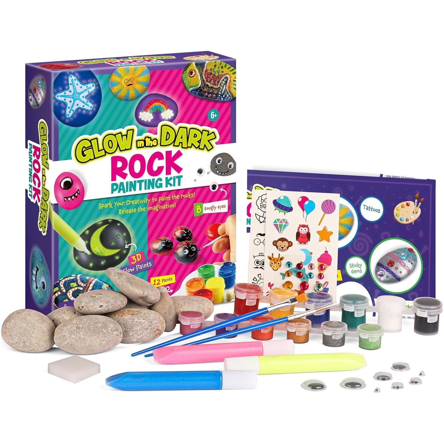 Eduman Glow In The Dark Rock Painting Kit, Diy Toy For Kids Edm041, 6+