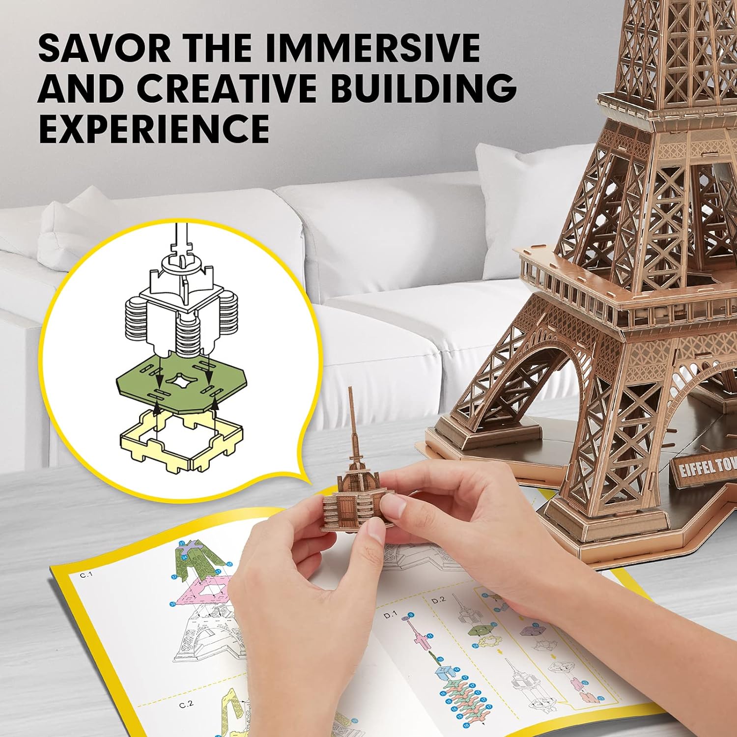 CubicFun 3D Puzzles Eiffel Tower Model Kit National Geographic, Paris with Booklet, 80 Pieces