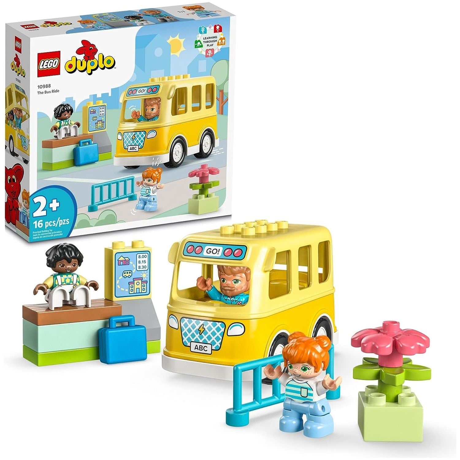 LEGO 10988  DUPLO Town Bus Ride Educational STEM Building Toy Set for Preschool Kids Hands on Learning About Catching The Bus to Day Care and Making Friends