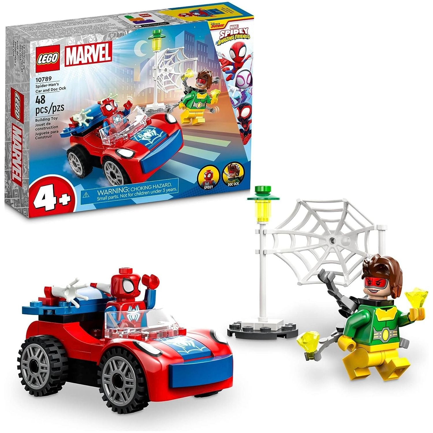 LEGO 10789 Marvel Spider-Man's Car and Doc Ock Set , Spidey and His Amazing Friends Buildable Toy for Kids 4 Plus Years Old with Glow in The Dark Pieces