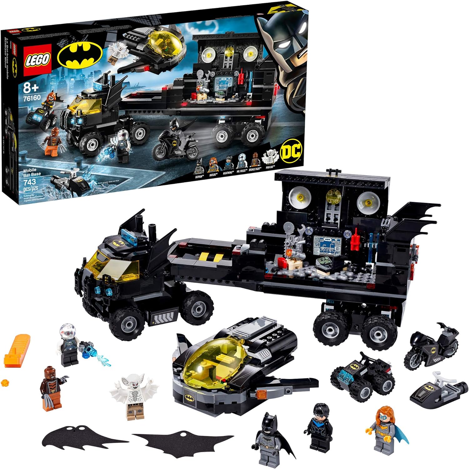 LEGO 76160 DC Mobile Bat Base 76160 Batman Building Toy, Gotham City Batcave Playset and Action Minifigures (743 Pieces)