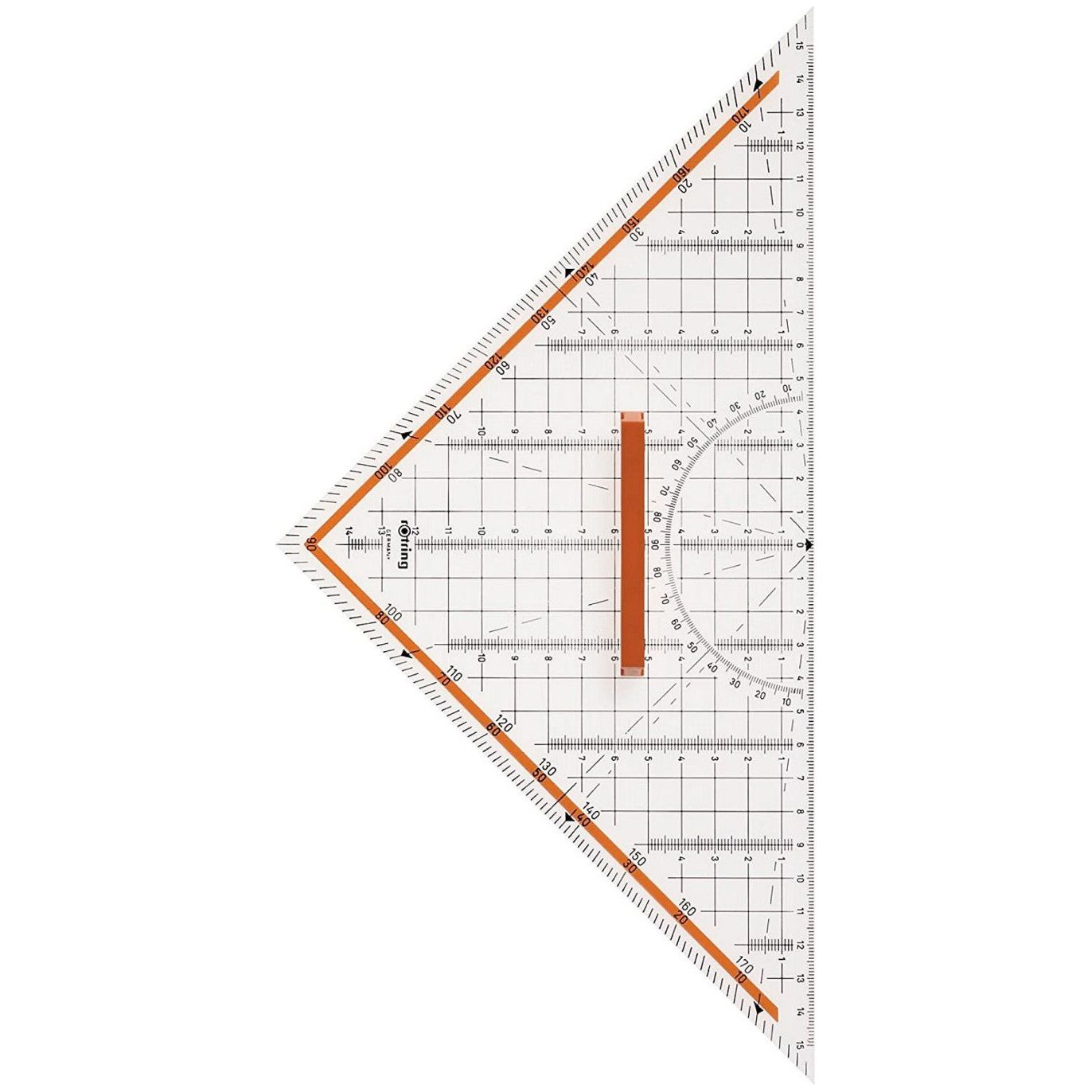 Rotring S0451820 Centro Gigh-Class Set Square With Removable Grip For Comfortable and Accurate Drawing  with semicircular protractor (1° - 180°), hypotenuse 22cm