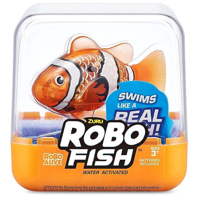 Robo Alive Robo Fish Robotic Swimming Fish Orange by ZURU Water Activated, Changes Color, Comes with Batteries - Series 3