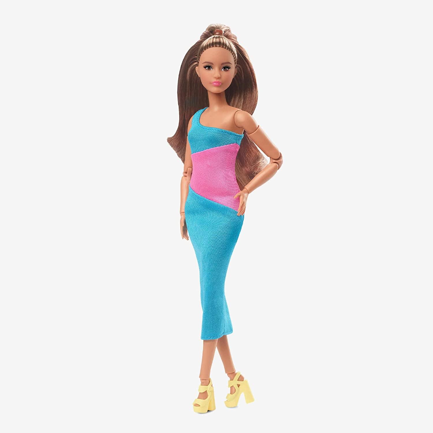 Barbie Looks Doll, Brunette, Color Block One-Shoulder Midi Dress, Style and Pose, Fashion Collectibles, Barbie Signature Looks 2023 - BumbleToys - 5-7 Years, Barbie, Fashion Dolls & Accessories, Girls, Pre-Order