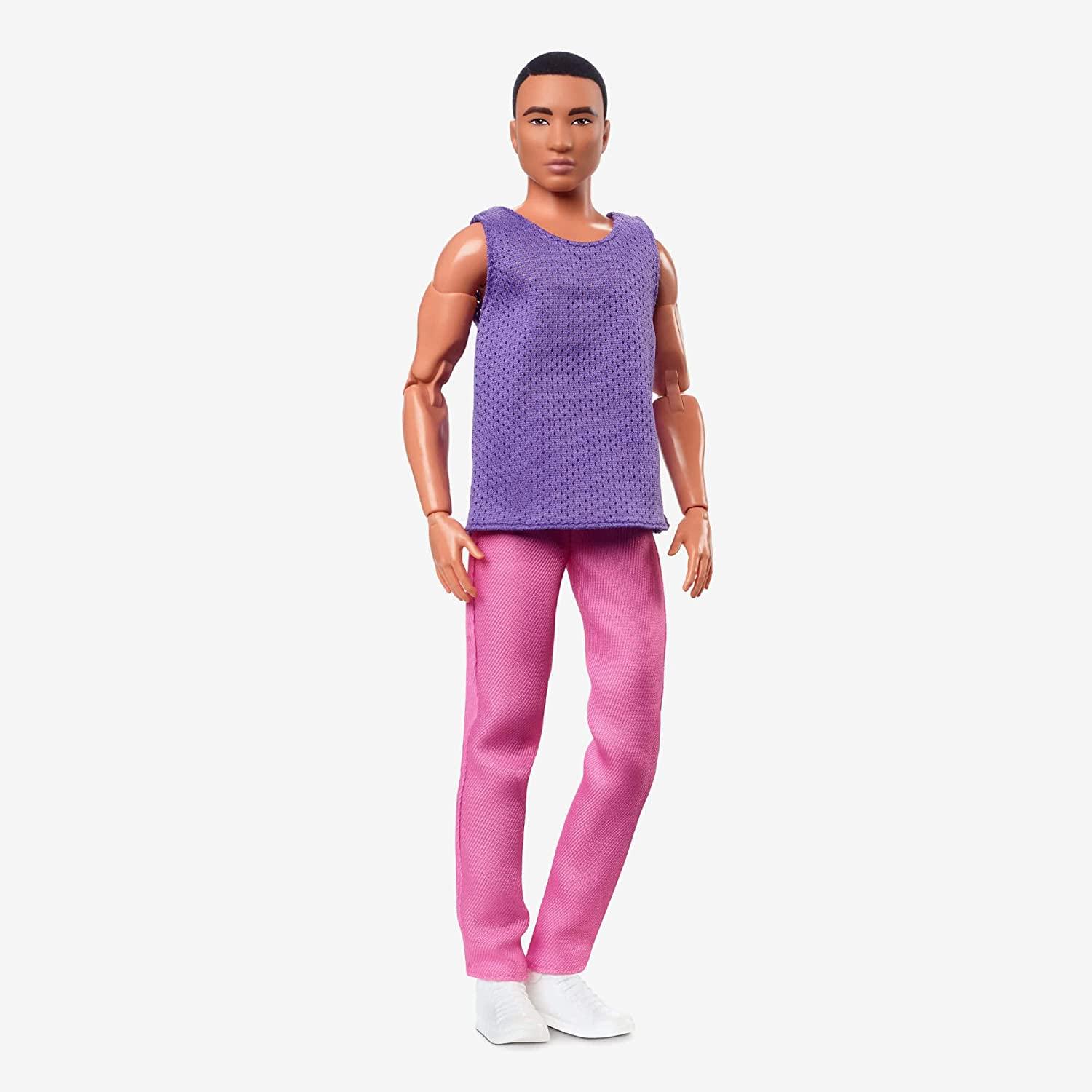 Ken Doll, Barbie Looks, Black Hair, Color Block Outfit, Purple Mesh Top with Pink Pants, Style and Pose, Fashion Collectibles - BumbleToys - 5-7 Years, Barbie, Barbie Looks, Fashion Dolls & Accessories, Girls, Pre-Order