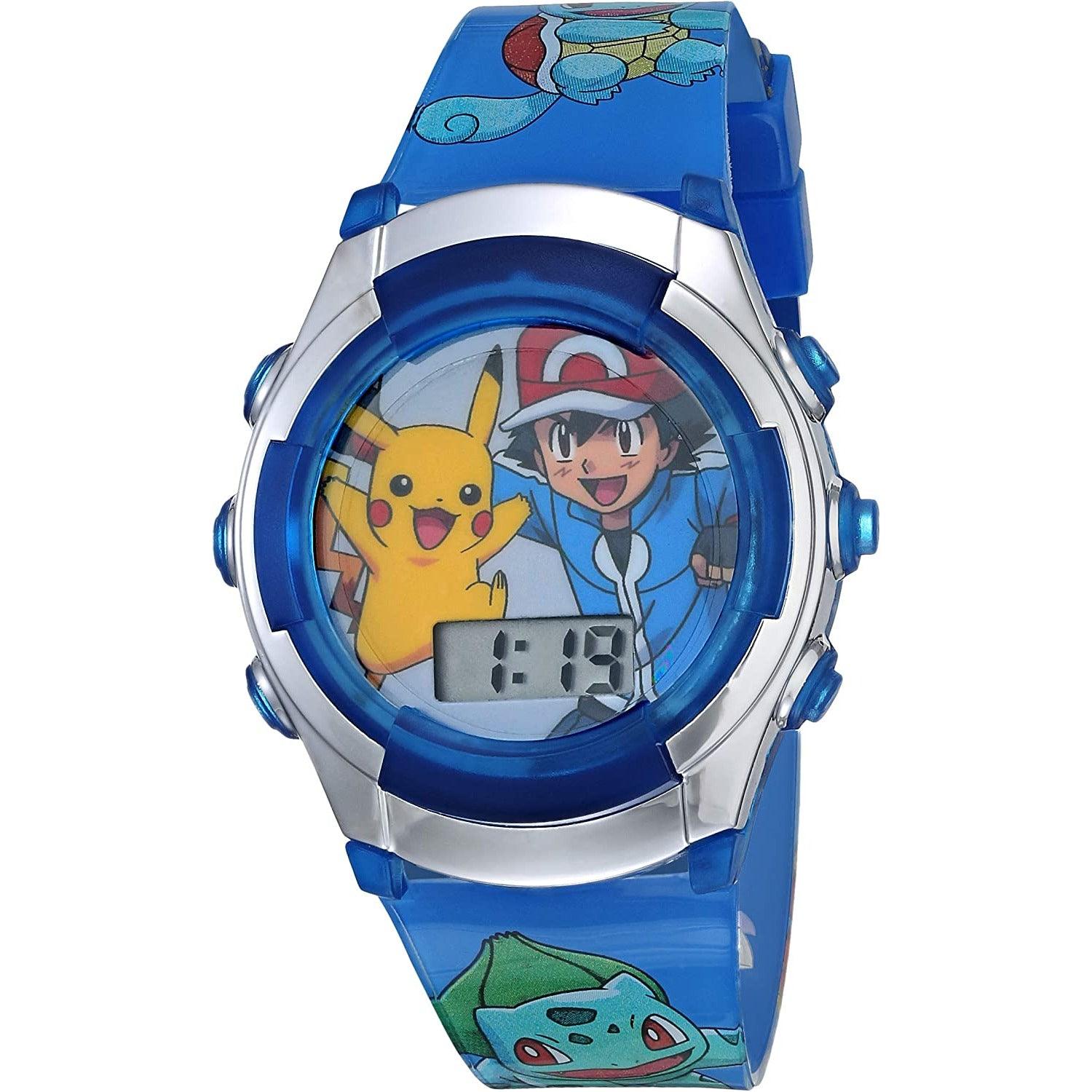 Accutime Kids Pokemon Pikachu & Ash Digital LCD Quartz Blue Wrist Watch with Blue Strap, Cool Inexpensive Gift & Party Favor for Toddlers, Boys, Girls, Adults All Ages (Model: POK3017) - BumbleToys - 5-7 Years, Boys, Girls, OXE, POKEMON, Pre-Order, Wrist Watches