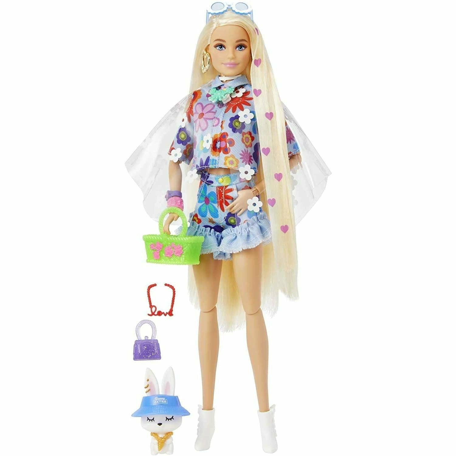 Barbie Extra Doll #12 in Floral 2-Piece Fashion & Accessories, with Pet Bunny, Extra-Long Blonde Hair with Heart Icons & Flexible Joints - BumbleToys - 5-7 Years, Barbie, Dolls, Fashion Dolls & Accessories, Girls, Miniature Dolls & Accessories, OXE, Pre-Order