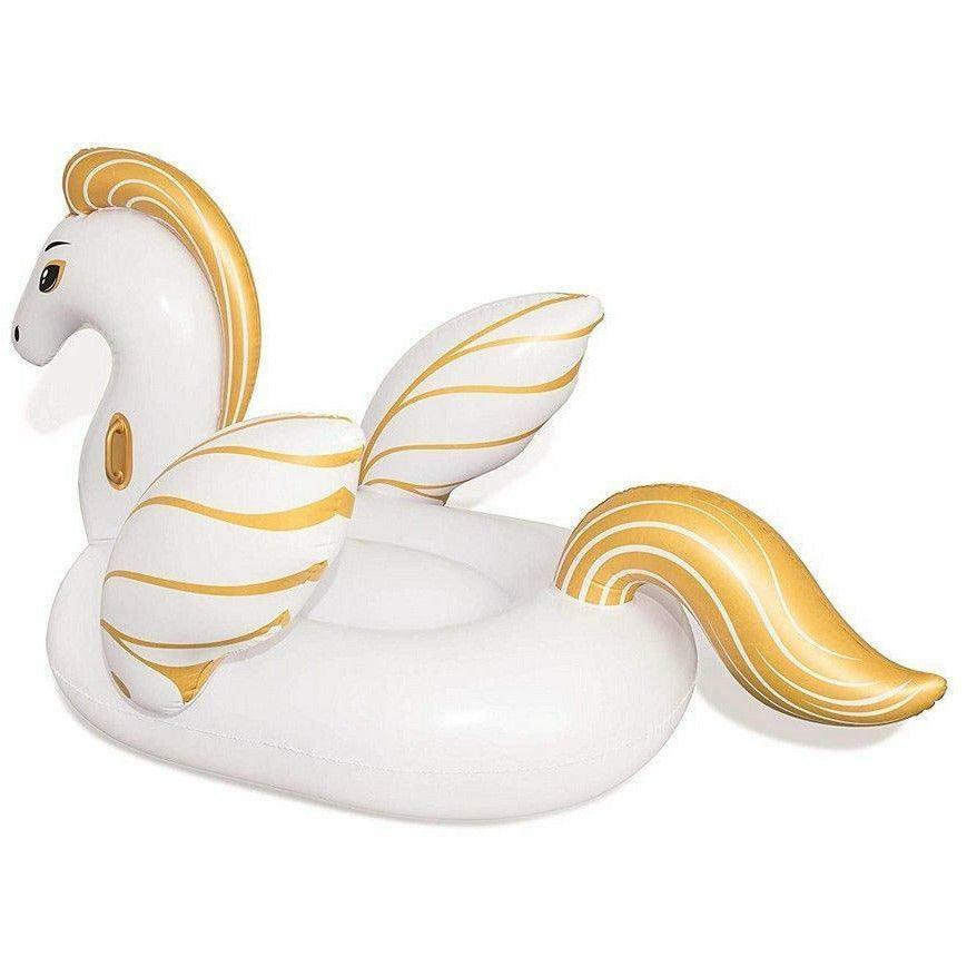 Bestway 41121 Pegasus Inflatable Ride-On Float - White & Gold 159 x 109 cm - BumbleToys - 8-13 Years, Boys, Eagle Plus, Floaters, Girls, Inflatables, Sand Toys Pools & Inflatables