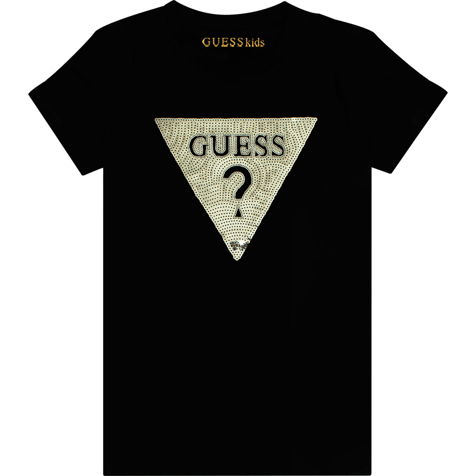 Guess Kids Black Cotton Gold Glitter Front Logo T-shirt - BumbleToys - casual, Clothes, Clothing, Girls, Guess Kids, Kids Fashion