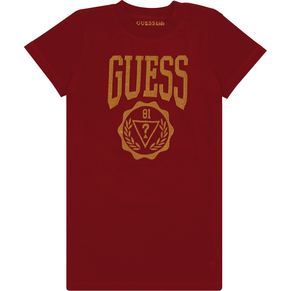 Guess Kids Red Cotton Logo Printed T-shirt - BumbleToys - casual, Clothes, Clothing, Girls, Guess Kids, Kids Fashion