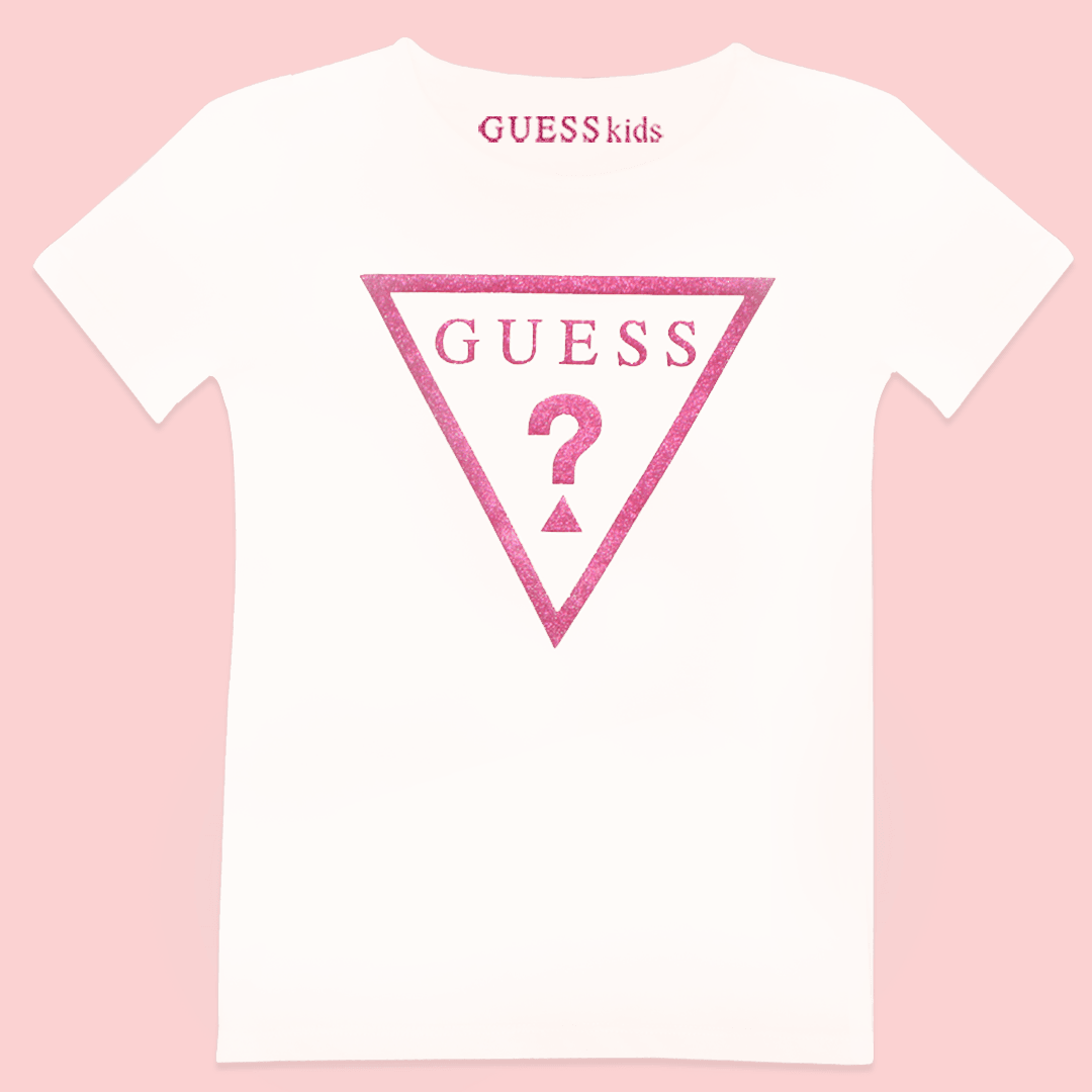 Guess Kids White Cotton T-shirt With Pink Logo - BumbleToys - casual, Clothes, Clothing, Girls, Guess Kids, Kids Fashion