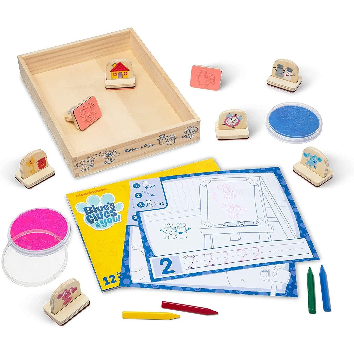 Melissa & Doug Blue's Clues & You! Wooden Handle Stamps and Activity Pad (15 Pieces) - BumbleToys - 4, 4+ Years, Blackboards & Easels, Boys, Girls, OXE, Stationery & Stickers