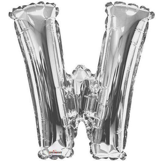 Party Time W Letter Foil Silver Balloon - BumbleToys - Balloons, Birthday, Helium, KH, Party Supplies, Unisex