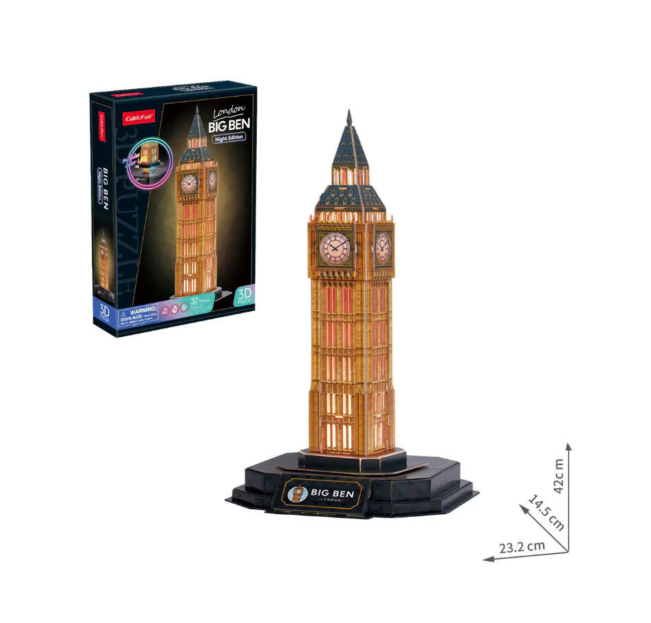 CubicFun Night Edition Big Ben 3D Puzzles 23.2 × 25 × 42cm 32 pcs