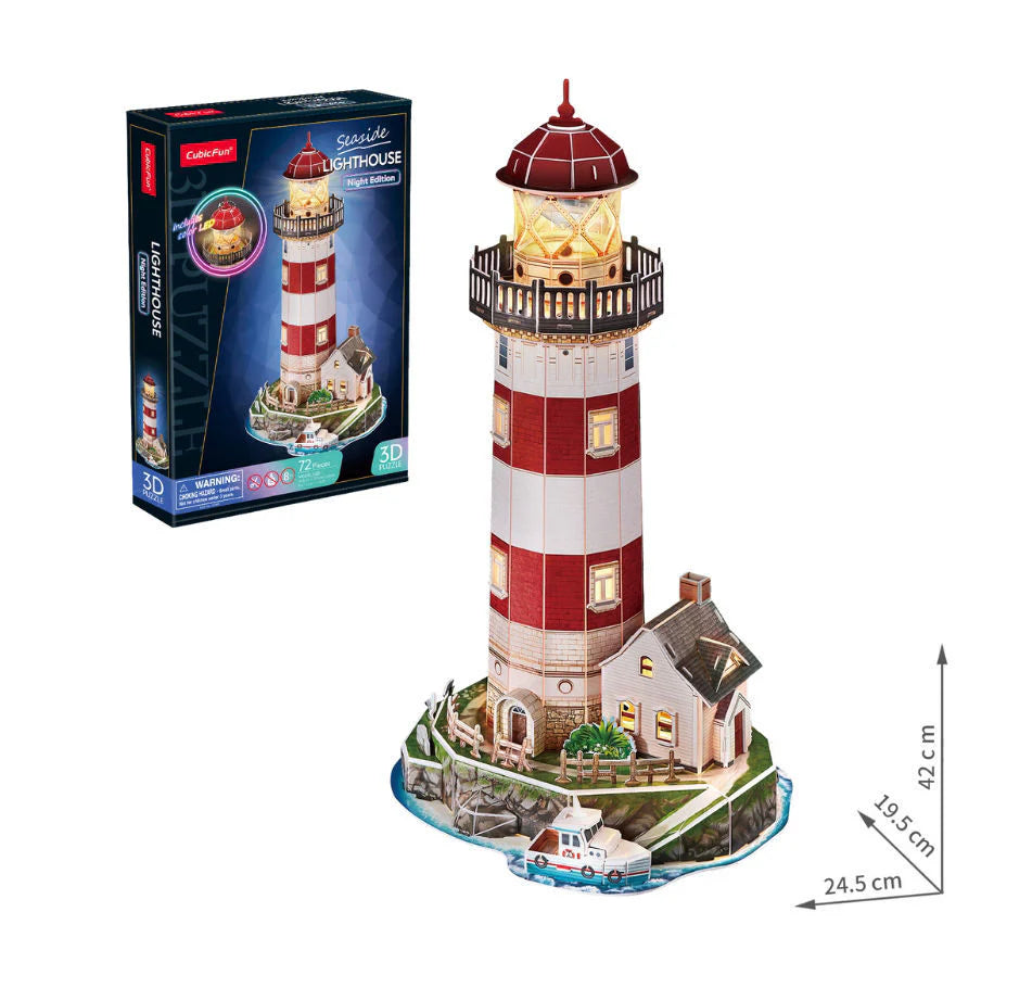 CubicFun Night Edition Lighthouse 3D Puzzles 24.5 x19.5 x 42 cm 72 pcs