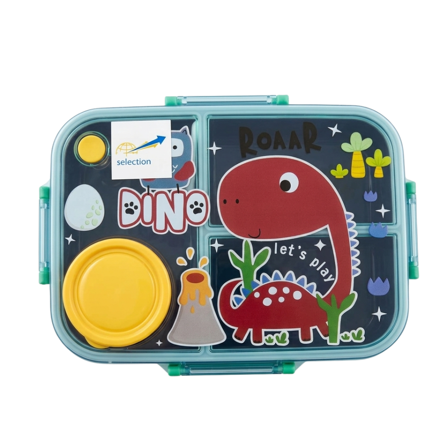 Kids 3-Compartment Lunch Box with Carry Handle, Sauce Cup & Spoon - 1.2L