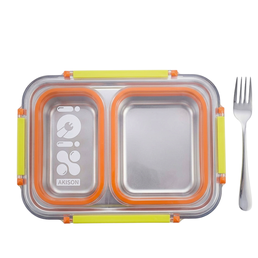 Stainless Steel 3-Compartment Lunch Box with Spoon & Chopsticks - 750ml
