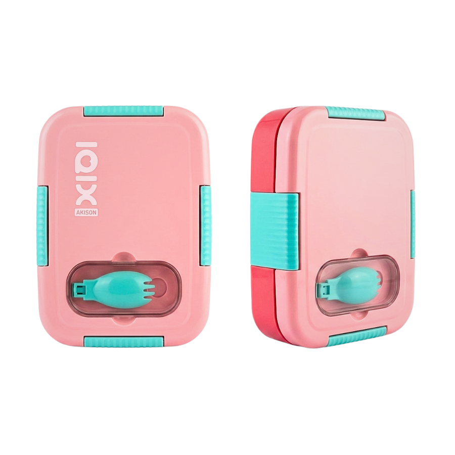 Stainless Steel 3-Compartment Lunch Box with Handle & Folding Spoon - 750ml - Pink