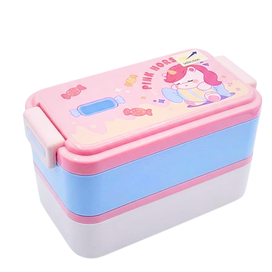 Double-Layer Stackable Bento Lunch Box with Buckle Lock - 1600ml