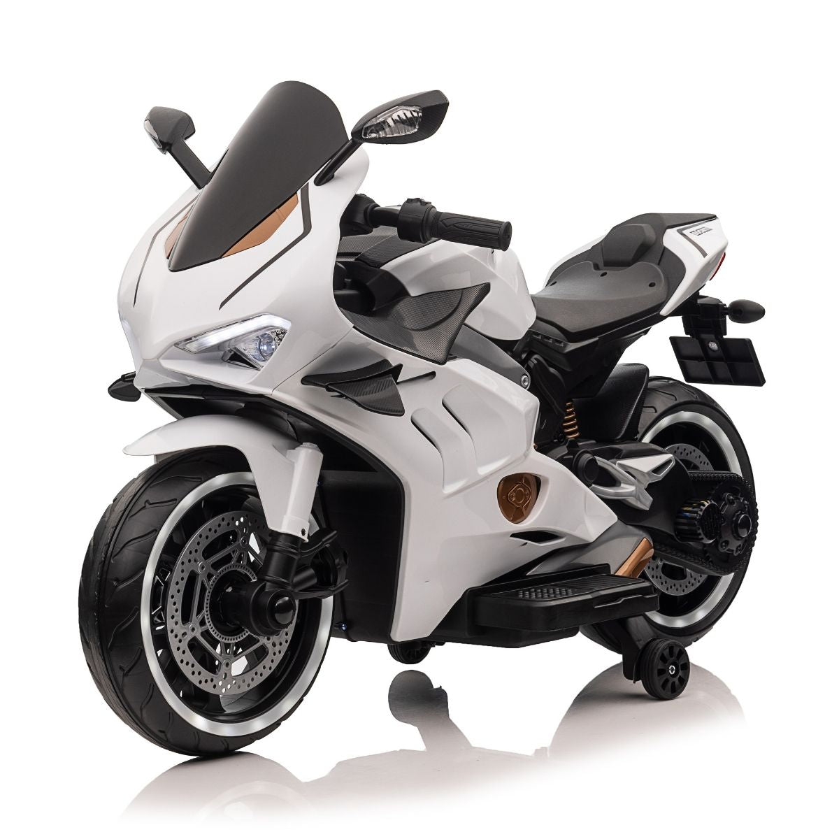 12V Kids Electric Ride-On Motorbike – 550W Motor, Lights, USB, Bluetooth & Early Education – White