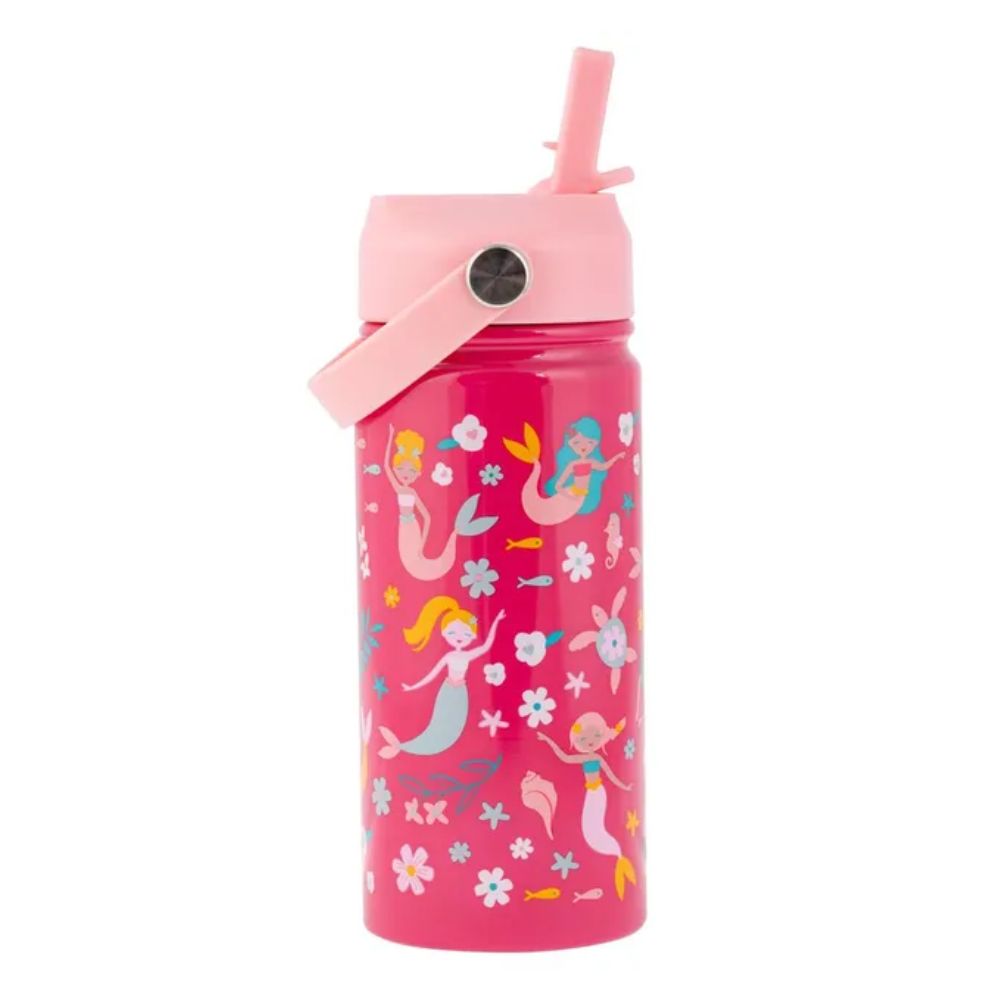 Stainless Steel Thermos Flask with Two Straws & Cleaning Brush - Mermaid