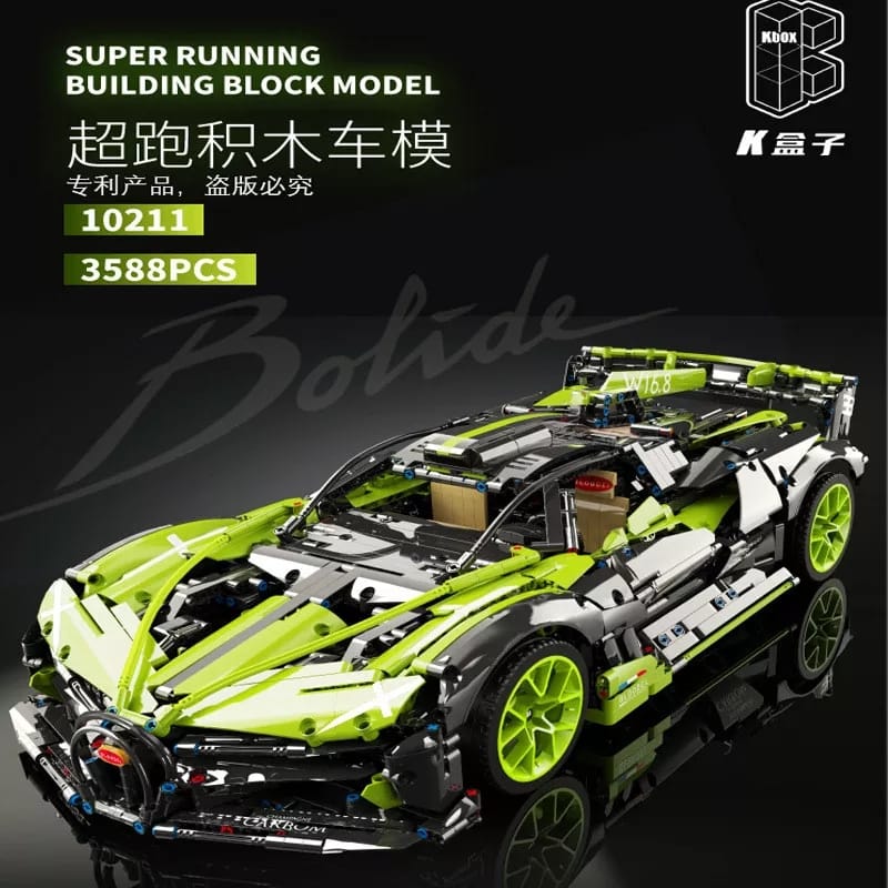 KBOX 10211 Green Bugatti Building Blocks Set – 3588 PCS (1:8 Scale Model)