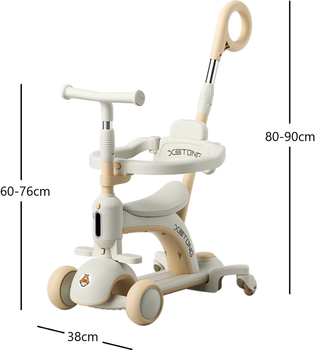 3-in-1 Multi-Function Kids Stroller and Scooter with Fence and Handbar - White/Creamy