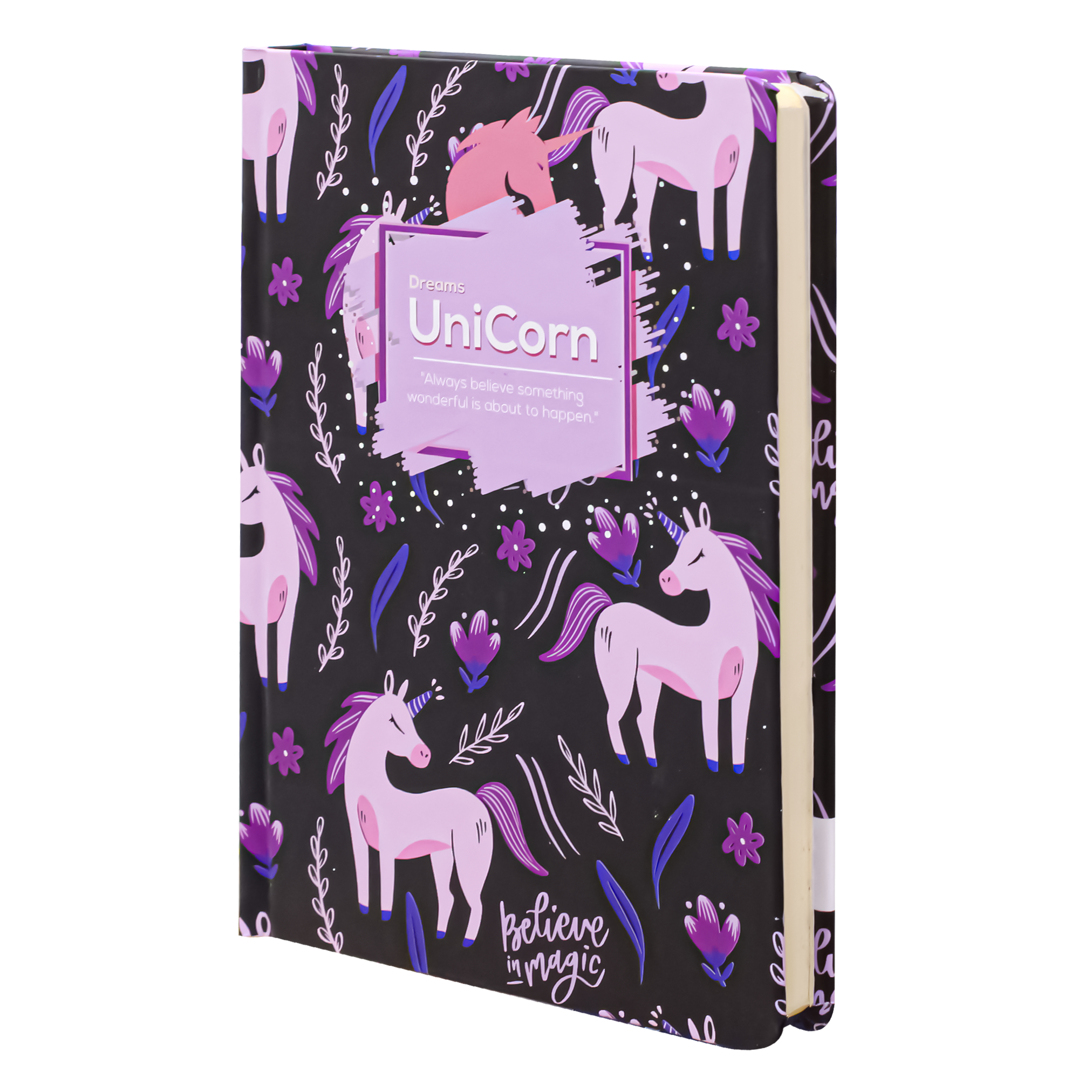 2BE Notebook A5 With Rubber Band  -  Unicorn Dreams  ( Black )