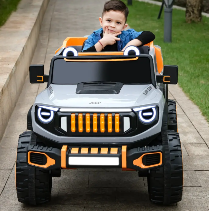 4x4 Kids Electric Ride-On Car with 2.4G Remote Control, 2 Speeds & Shock Absorption - Grey/Orange