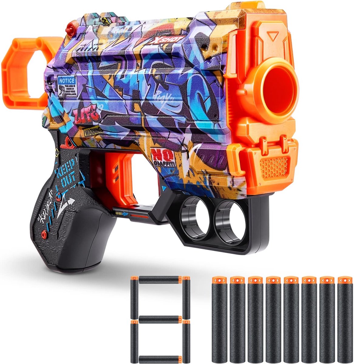 ZURU X-SHOT Small pistol launcher SKINS MENACE With 8 bullets - Spray Tag