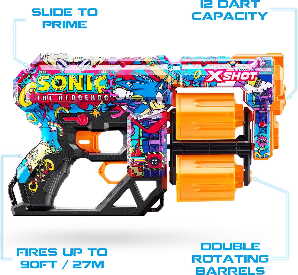 ZURU X-SHOT Skins Series 1 Blaster Dread Sonic With 12 darts - Robotink