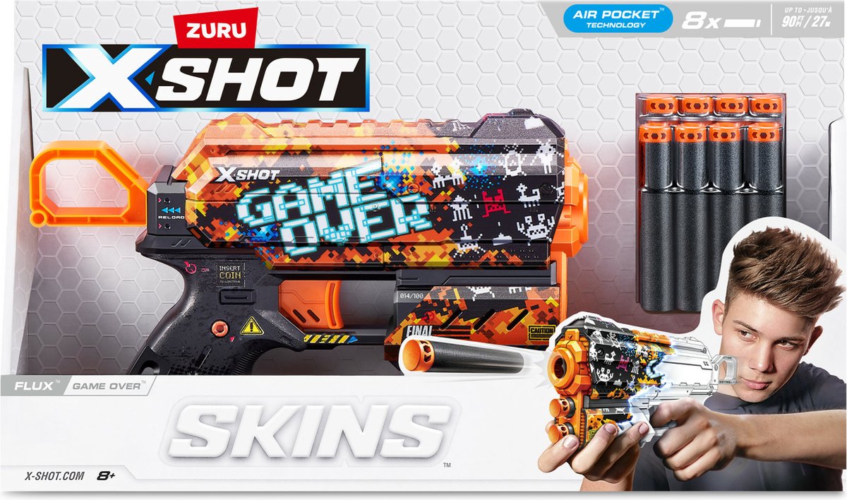 ZURU X-SHOT Blaster Skins Flux With 8 Darts - Game Over
