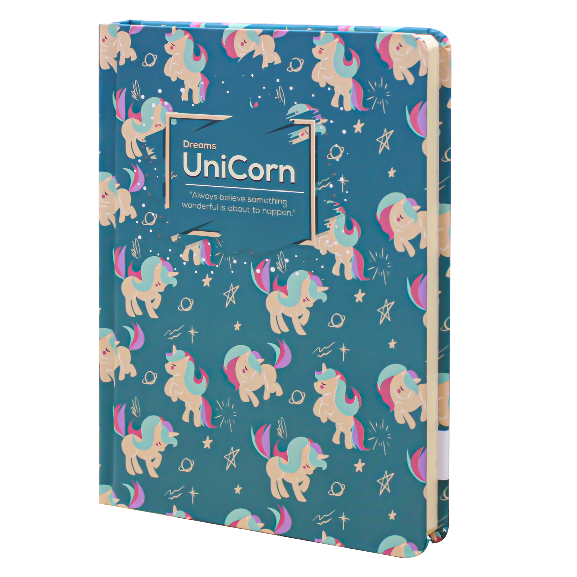 2BE Notebook A5 With Rubber Band  -  Unicorn Dreams  ( Green )