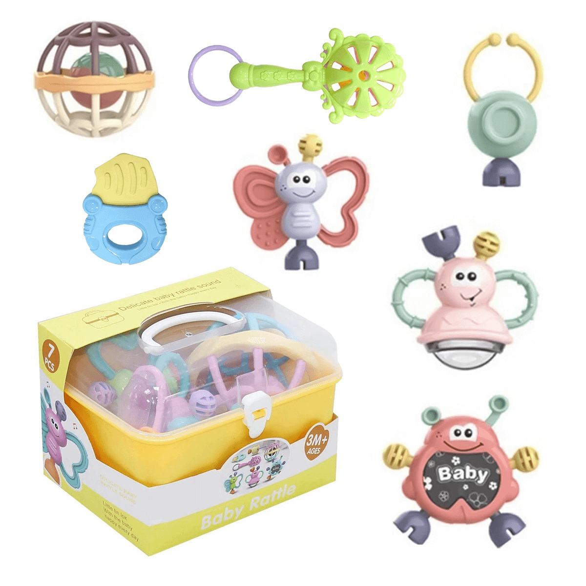 Baby Rattle Toys Set Box With Different Shapes & Assorted Colors