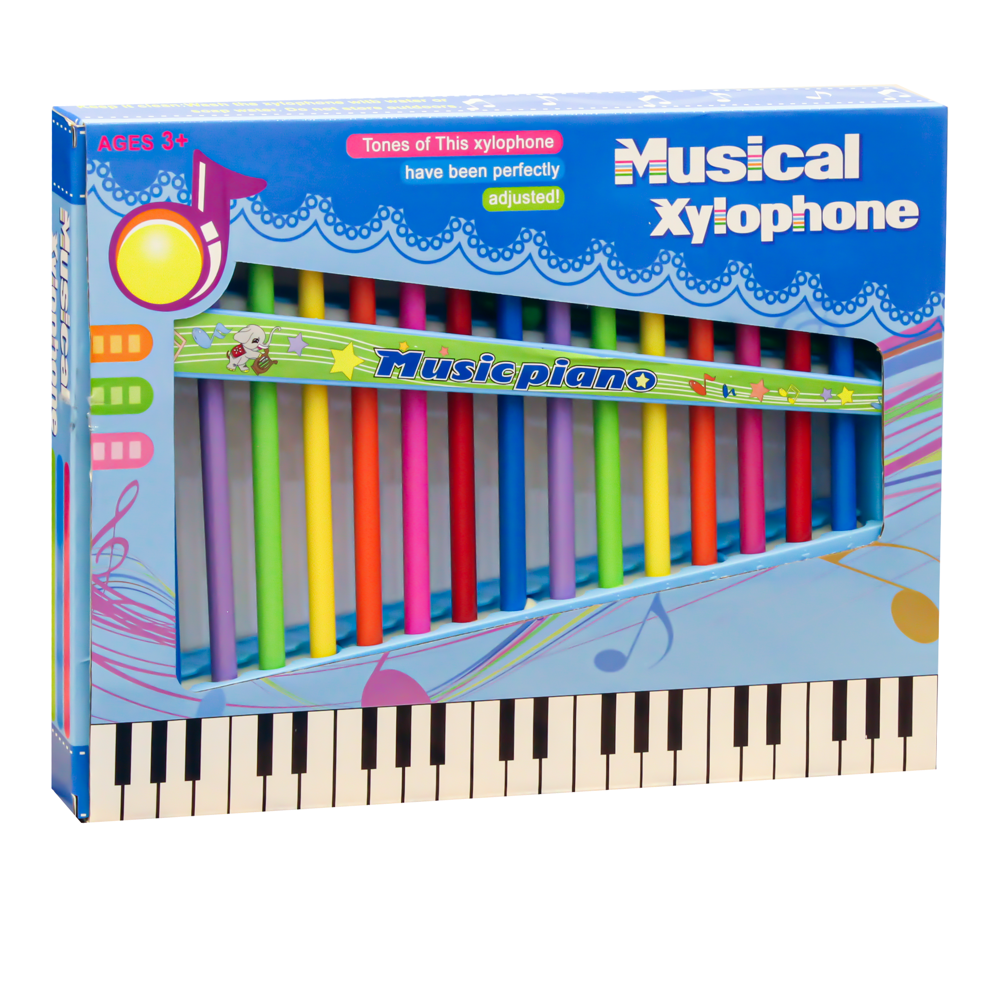 إكسيليفون موسيقي تعليمي بلاستيكي مع صوت واضح ونقي للأطفال - متعدد الألوان، حجم كبير