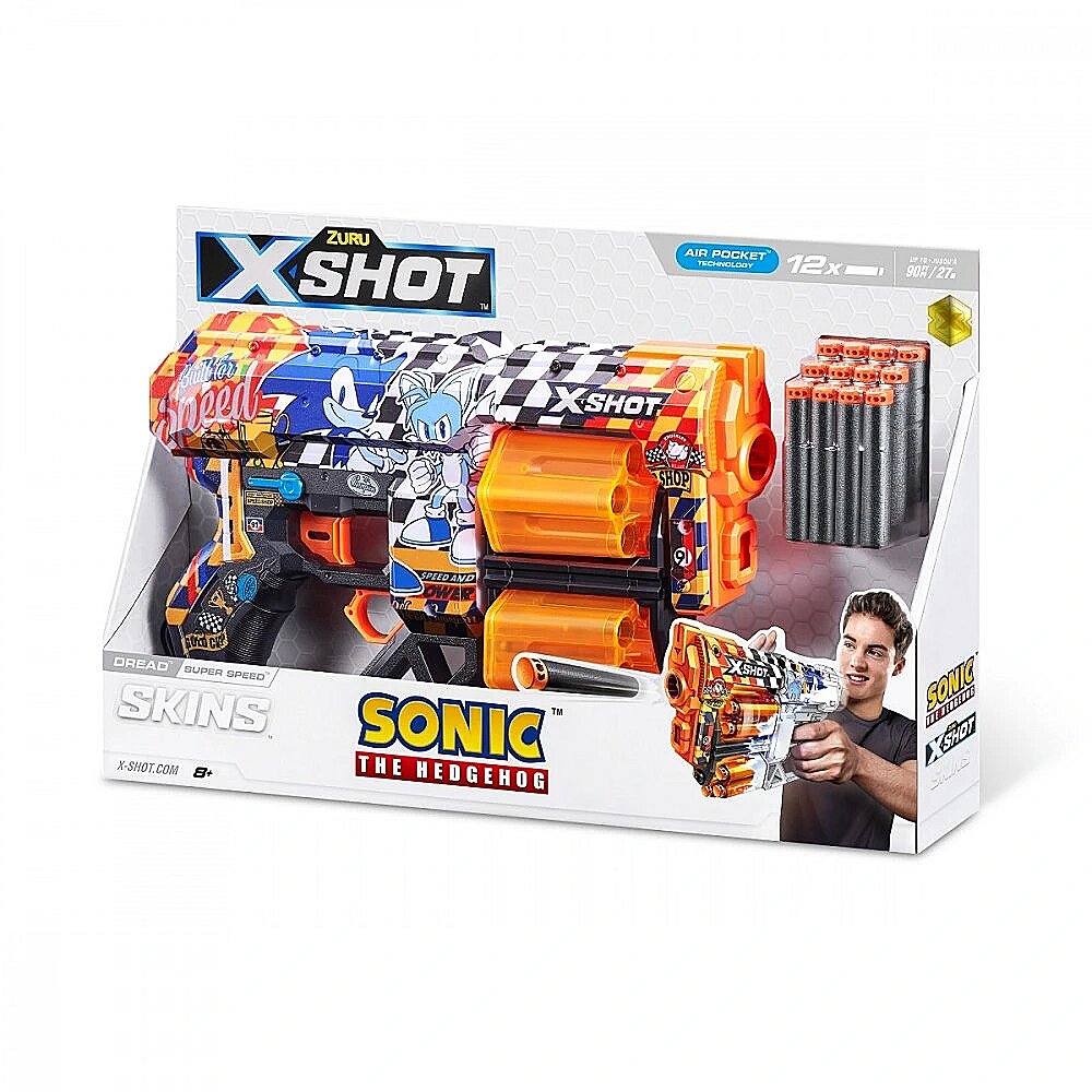 ZURU X-SHOT Skins Series 1 Blaster Dread Sonic With 12 darts - Super Speed