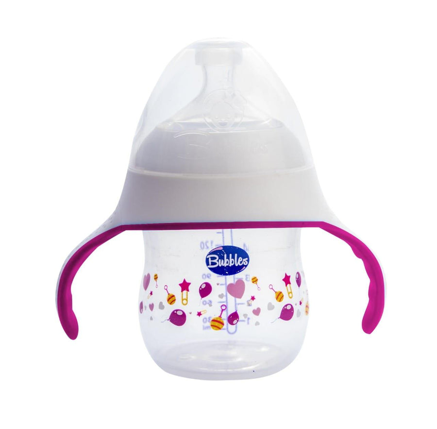 Bubbles Natural feeding bottle with hand 150ml - Pink