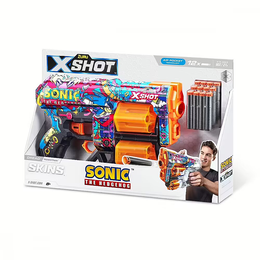 ZURU X-SHOT Skins Series 1 Blaster Dread Sonic With 12 darts - Robotink
