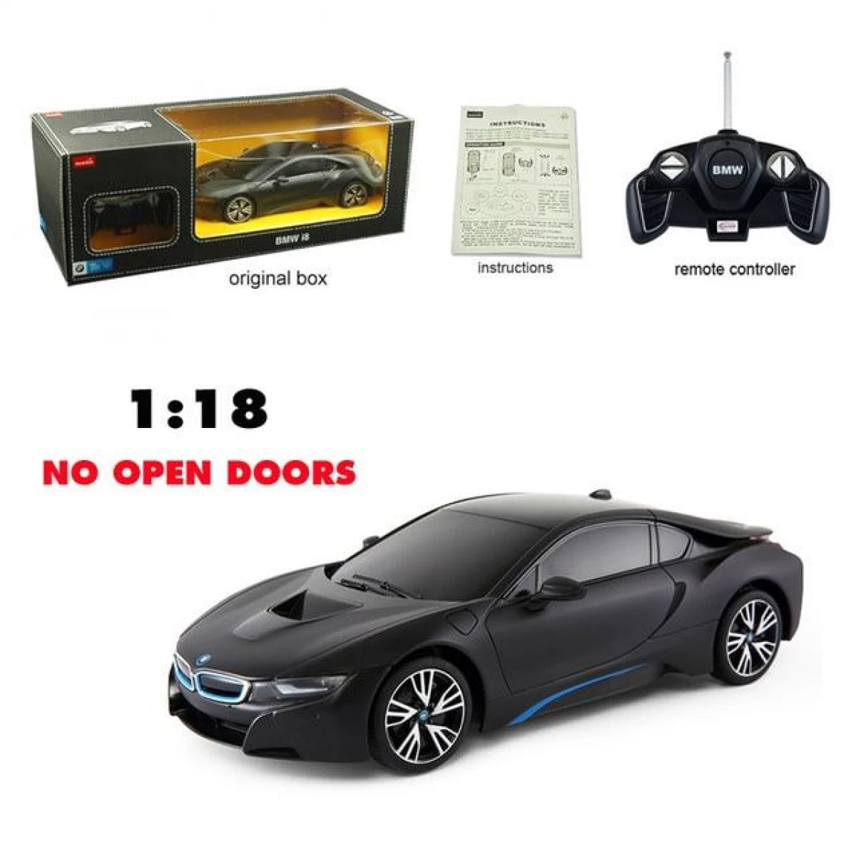 Rastar 1:18 Scale Remote Controlled BMW I8 Car - Black